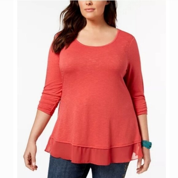 STYLE & CO. Stretchy & Soft Chifon Hem Women's Salmon Pink Top Sz 2X - Picture 1 of 15